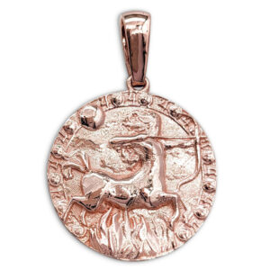 Real 18K Rose Gold Sagittarius Pendant, Zodiac Sign Coin Pendant Astrology Jewelry
