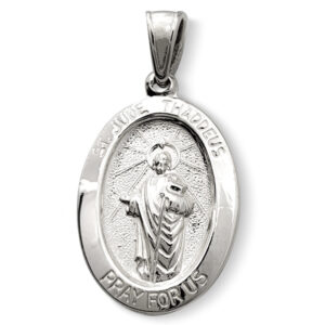 Solid 14K White Gold St. Jude Thaddeus Pendant, 3/4" or 7/8", Oval Patron Saint Medal