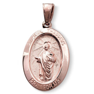 Solid 18K Rose Gold St. Jude Thaddeus Pendant, 3/4" or 7/8", Oval Patron Saint Medal