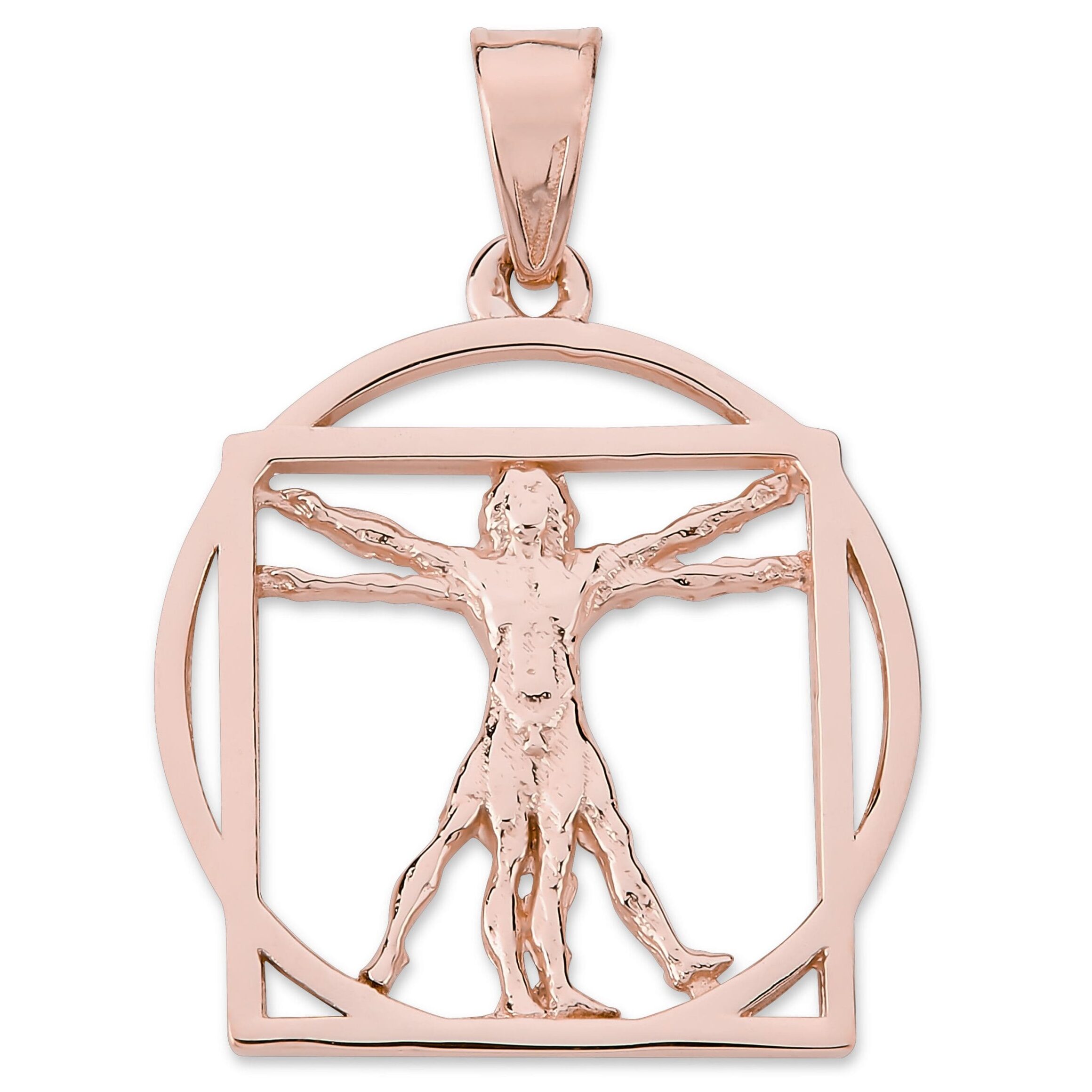 Solid 18K Rose Gold Da Vinci Vitruvian Man Pendant, 3/4", Renaissance Art