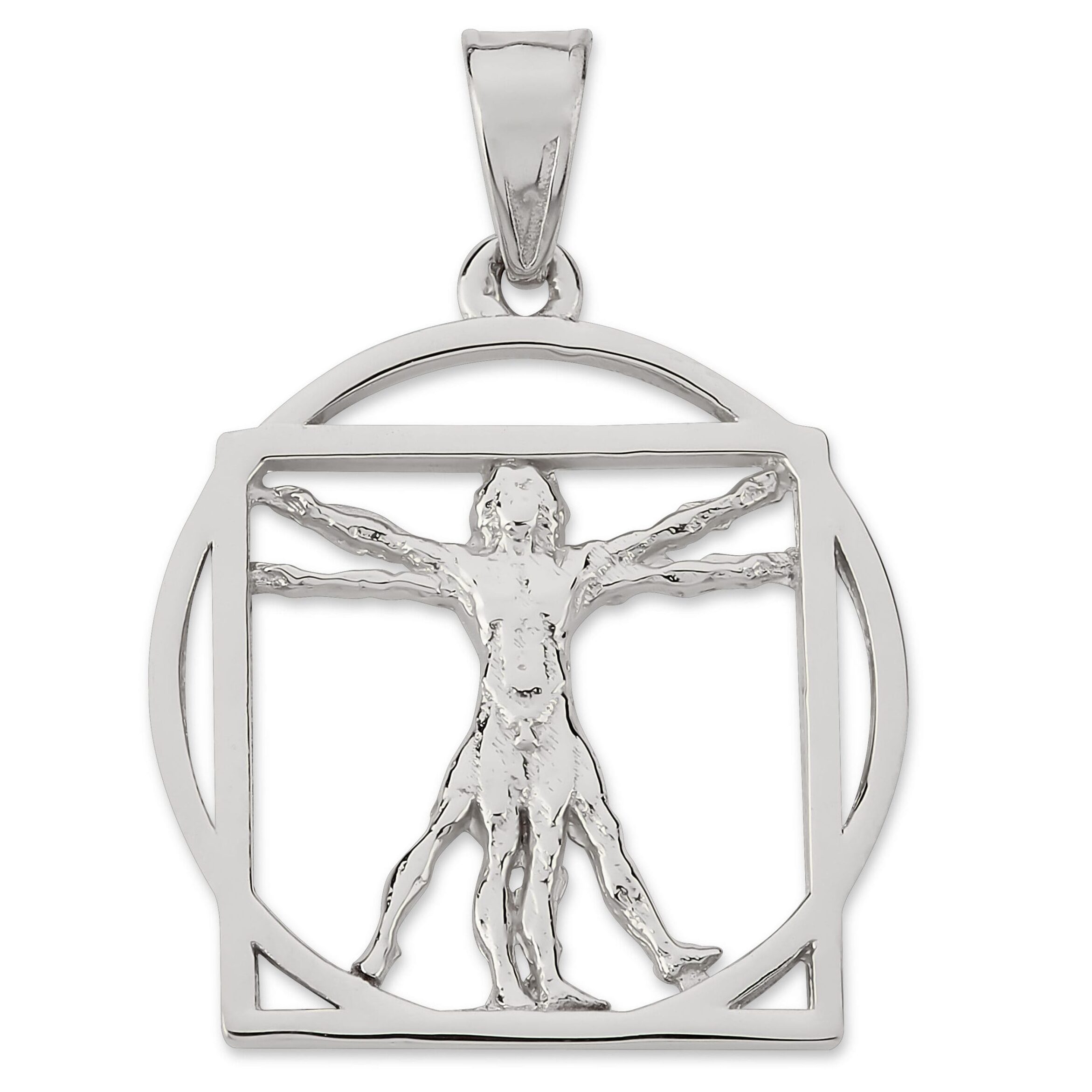 Solid 18K White Gold Da Vinci Vitruvian Man Pendant, 3/4", Renaissance Art