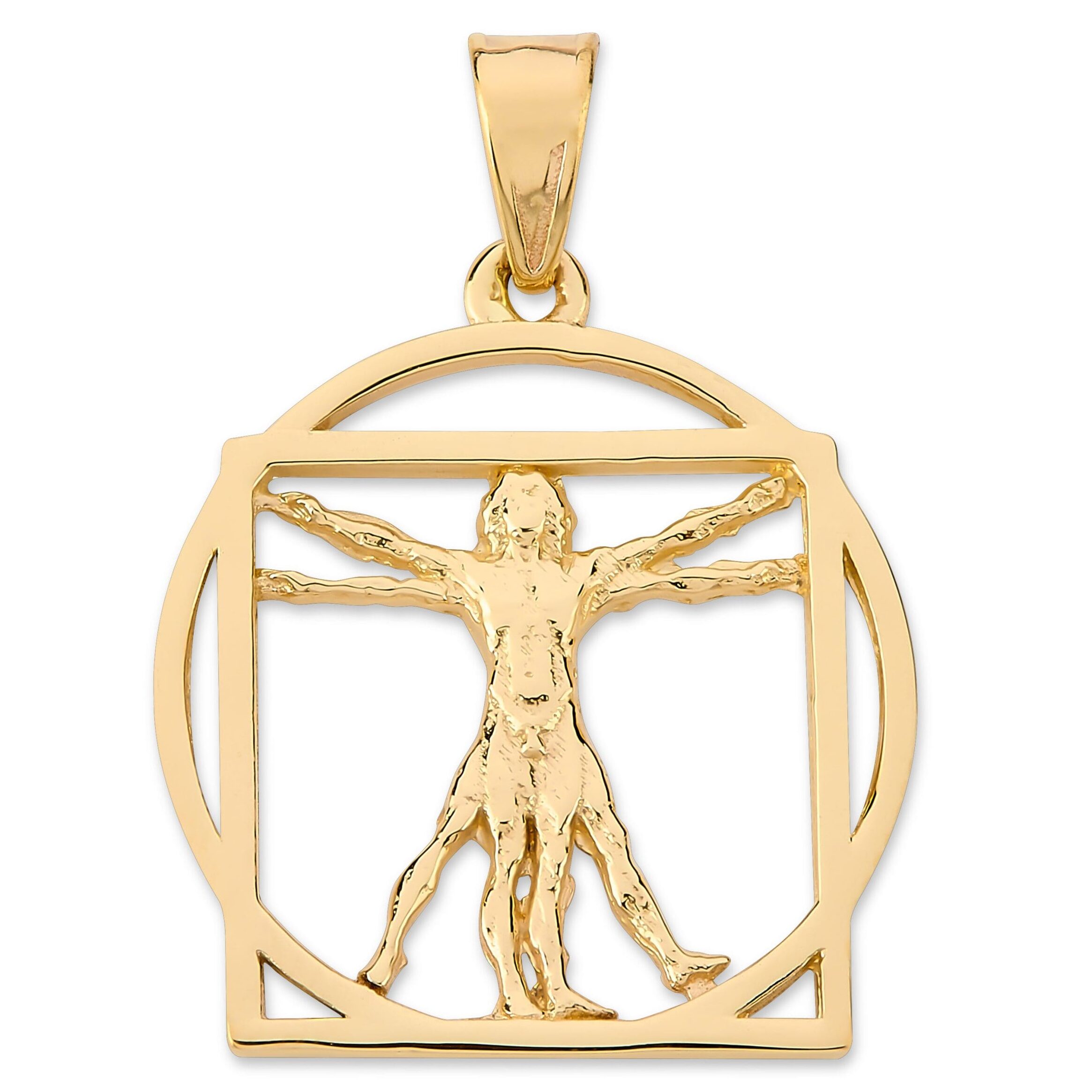 Solid 18K Yellow Gold Da Vinci Vitruvian Man Pendant, 3/4", Renaissance Art