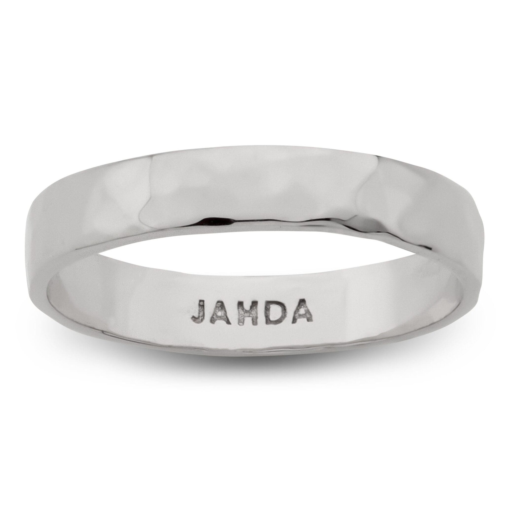 Solid 10K White Gold Hammered Ring 4mm Size 3 - 15 Faceted Stack Band