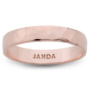 Solid 18K Rose Gold Hammered Ring 4mm Size 3 - 15 Faceted Stack Band