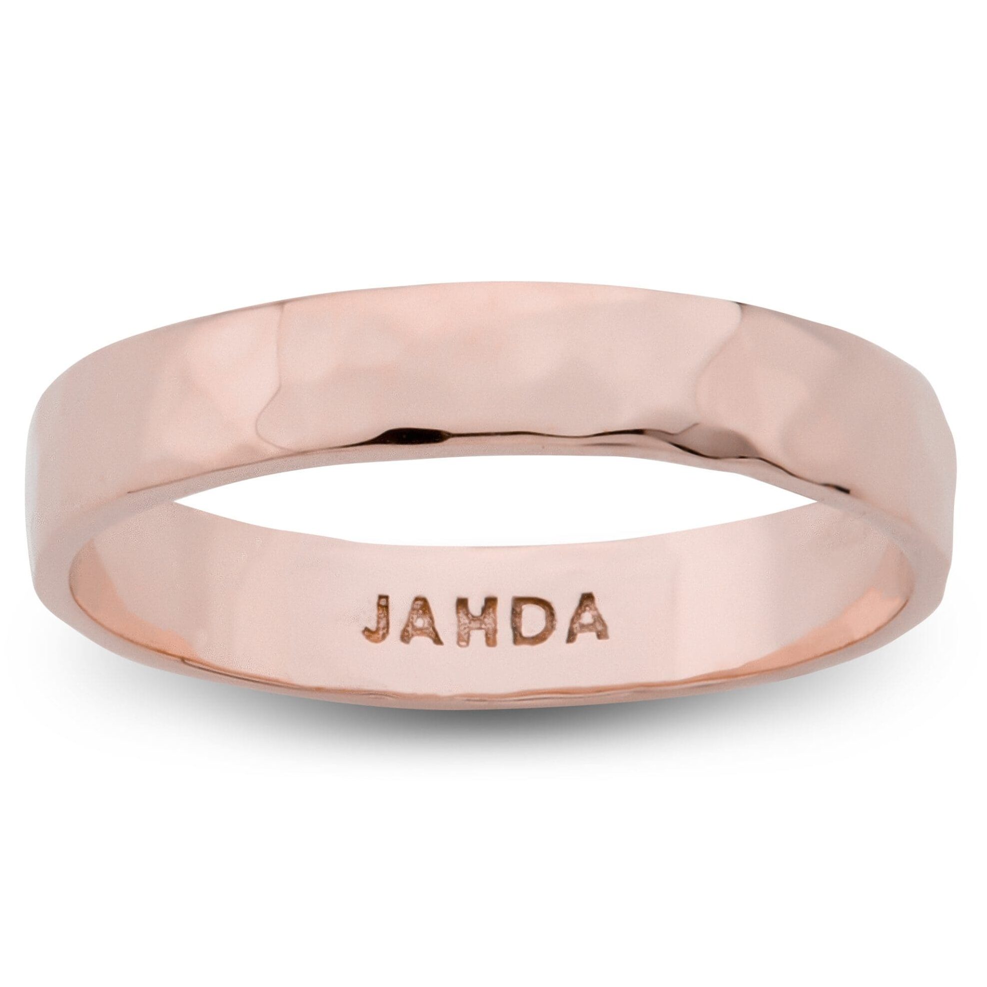 Solid 10K Rose Gold Hammered Ring 4mm Size 3 - 15 Faceted Stack Band