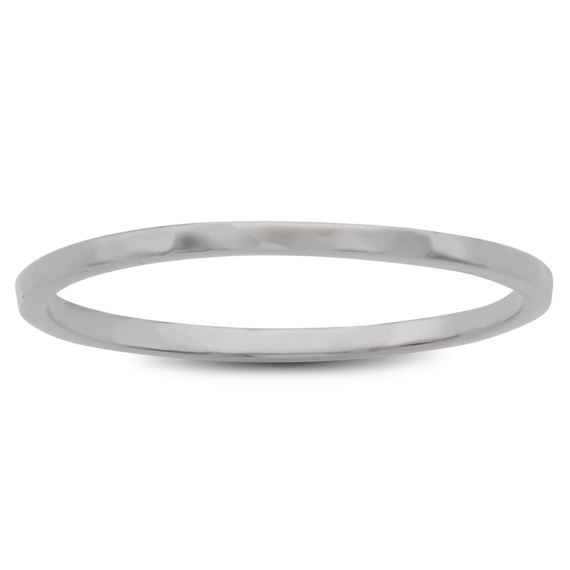 Solid 18K White Gold Hammered Ring 1mm Size 1 - 15 Thin Gold Ring Midi Stack Band