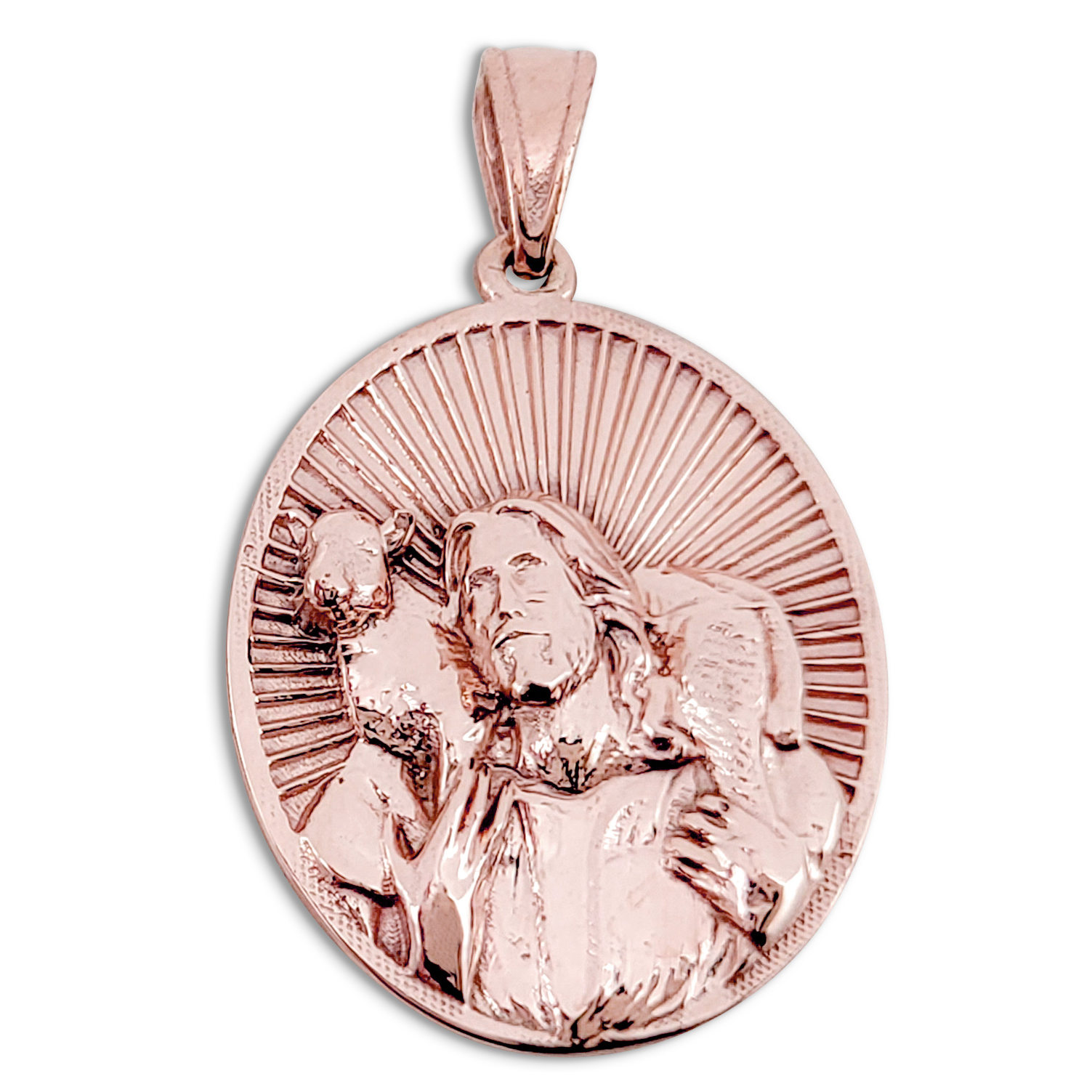 Solid 18K Rose Gold Jesus Shepherd Pendant, Gold Lamb Of God Pendant, Gold Jesus Pendant, The Good Shepherd