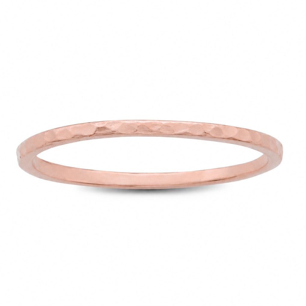 Solid 10K Rose Gold Hammered Ring 1mm Size 1 - 15 Thin Gold Ring Midi Stack Band