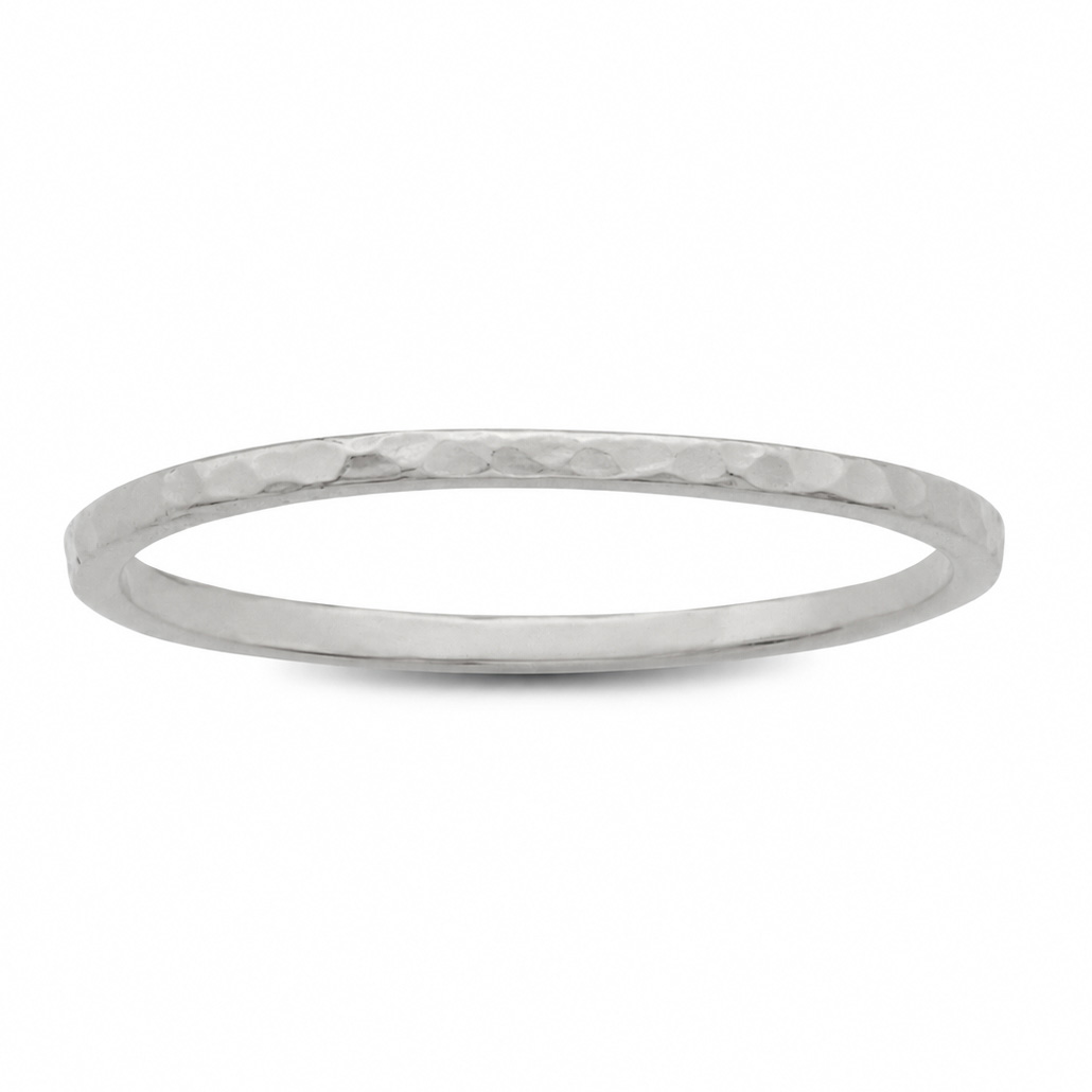 Solid 10K White Gold Hammered Ring 1mm Size 1 - 15 Thin Gold Ring Midi Stack Band