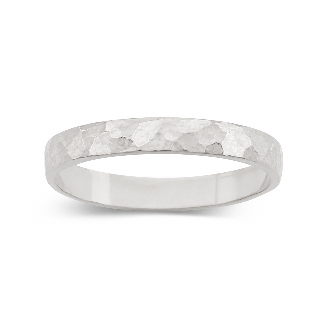 Solid 10K White Gold Hammered Ring 3mm Size 1 - 15 Midi Faceted Stack Band