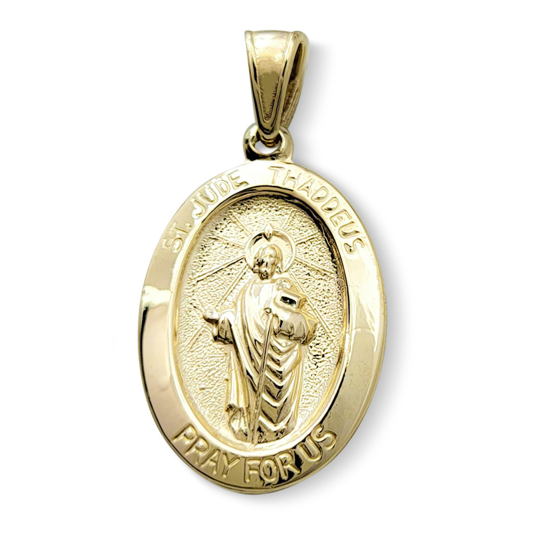 Solid 10K Yellow Gold St. Jude Thaddeus Pendant, 3/4" or 7/8", Oval Patron Saint Medal