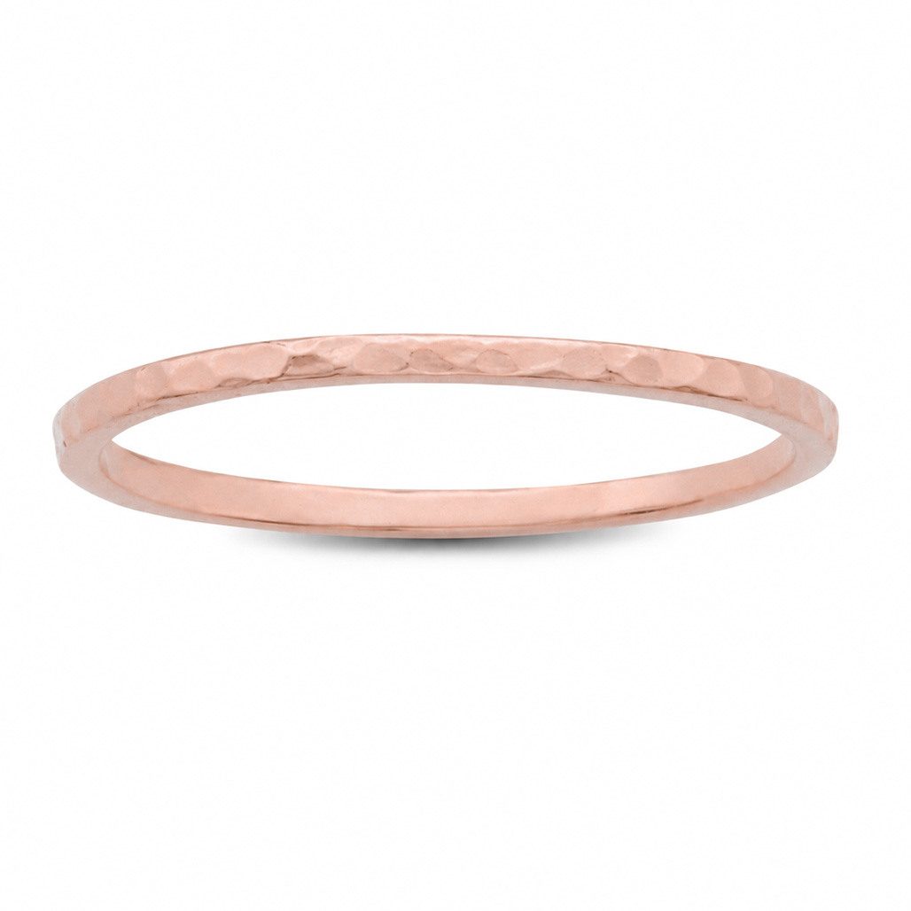 Solid 14K Rose Gold Hammered Ring 1mm Size 1 - 15 Thin Gold Ring Midi Stack Band