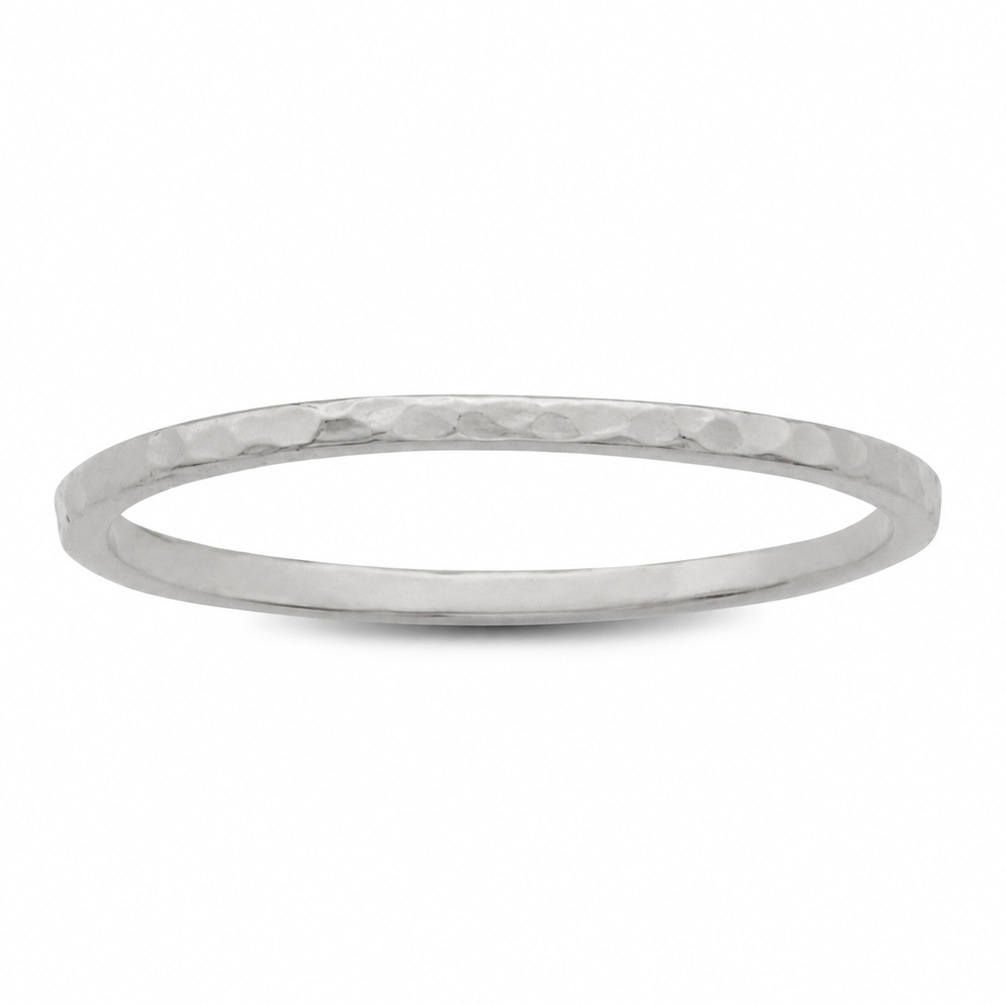 Solid 14K White Gold Hammered Ring 1mm Size 1 - 15 Thin Gold Ring Midi Stack Band