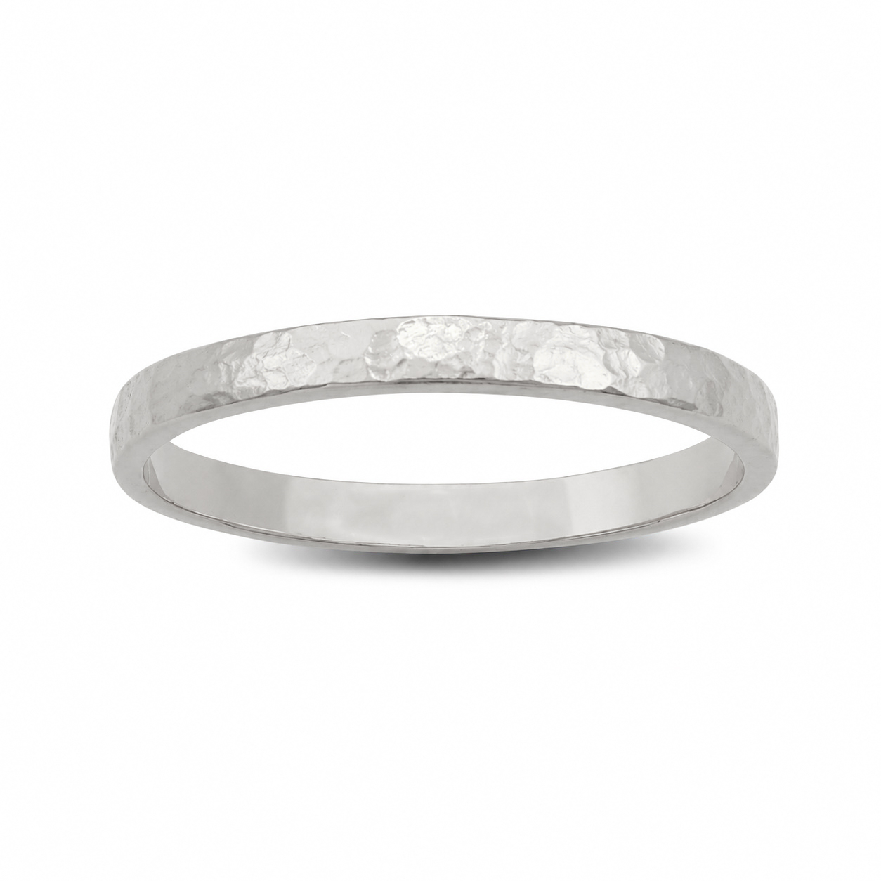 Solid 14K White Gold Hammered Ring 2mm Size 1 - 15 Thin Gold Ring Midi Stack Band