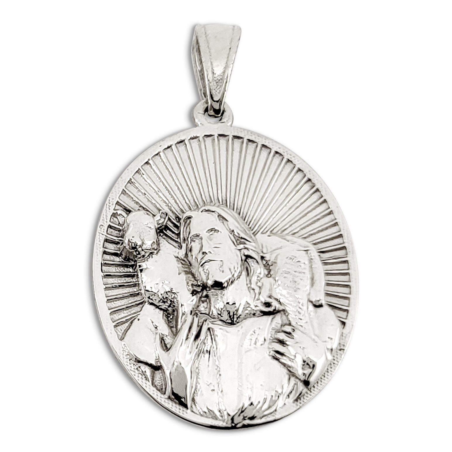 Solid 14K White Gold Jesus Shepherd Pendant, Gold Lamb Of God Pendant, Gold Jesus Pendant, The Good Shepherd
