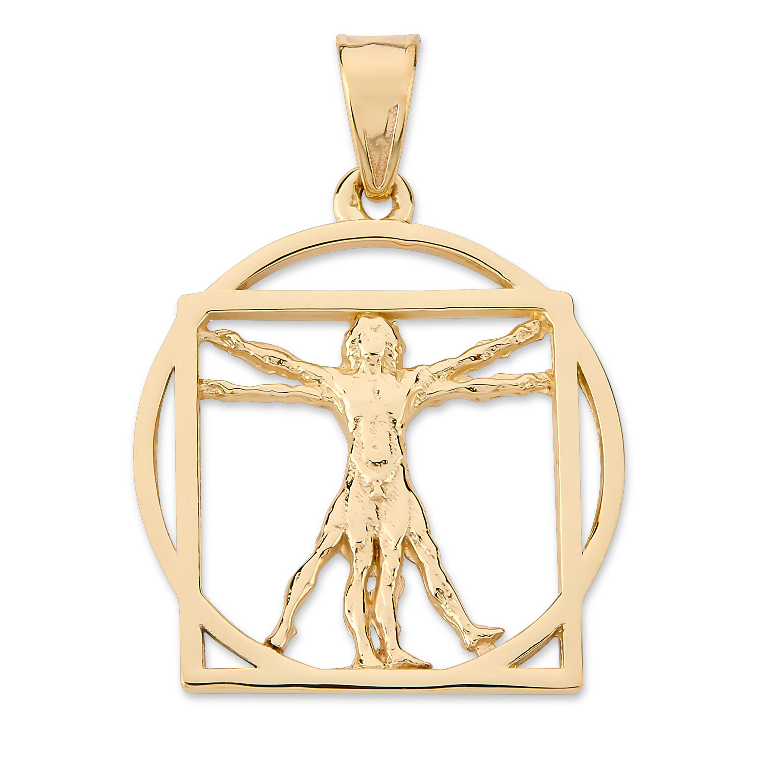 Solid 14K Yellow Gold Da Vinci Vitruvian Man Pendant, 3/4", Renaissance Art