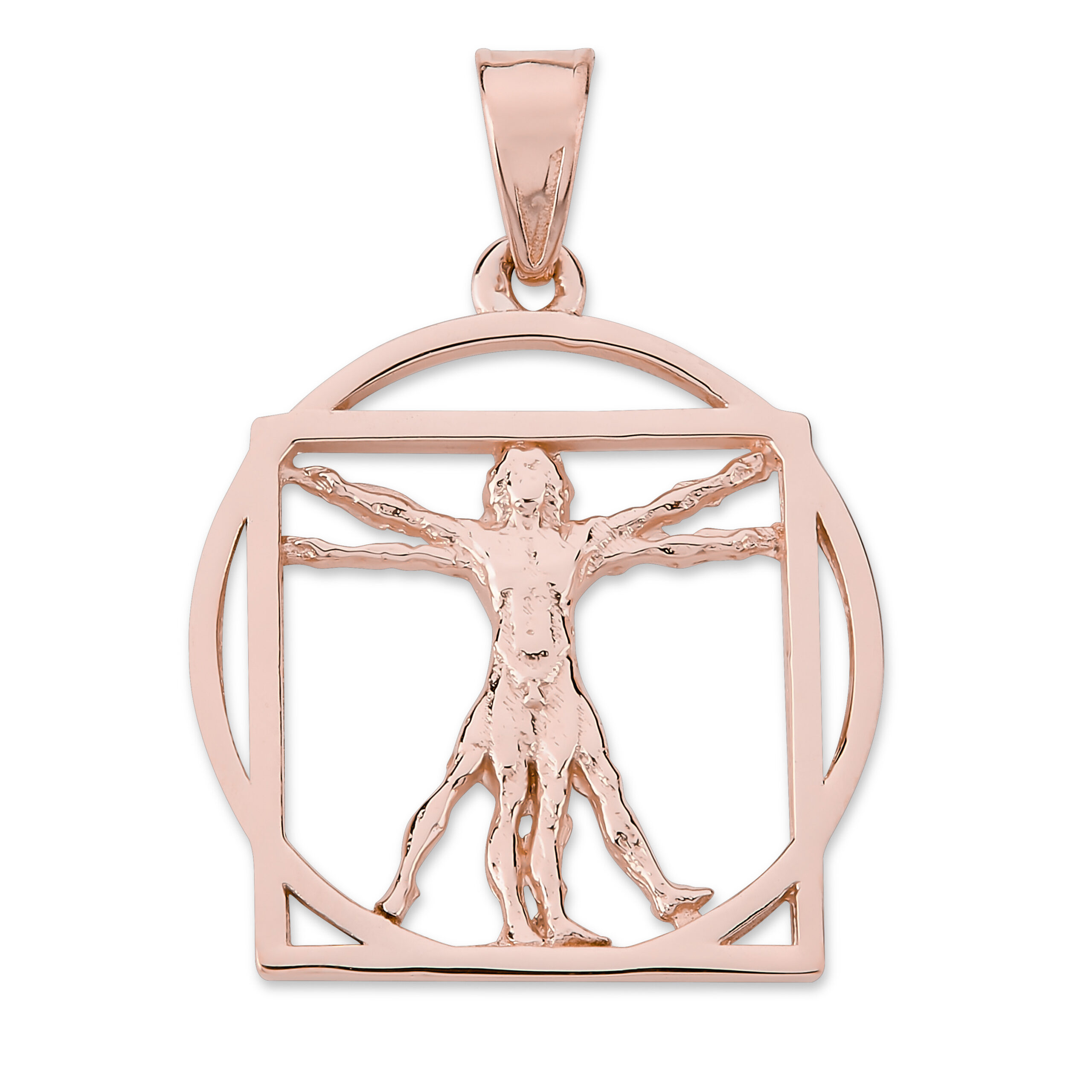 Solid 18K Rose Gold Da Vinci Vitruvian Man Pendant, 3/4", Renaissance Art