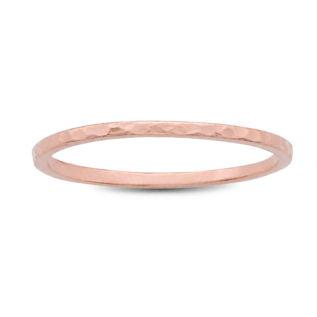 Solid 18K Rose Gold Hammered Ring 1mm Size 1 - 15 Thin Gold Ring Midi Stack Band