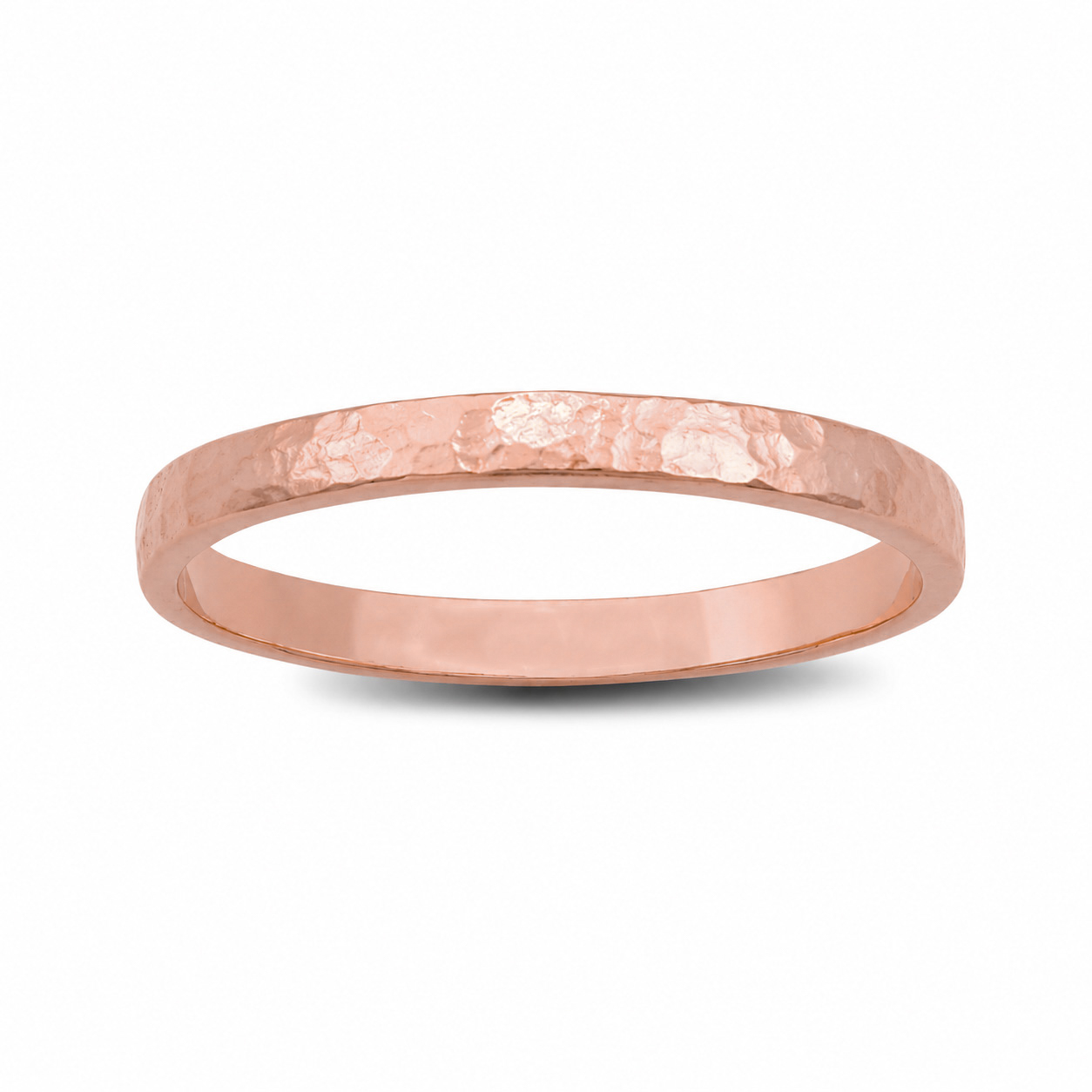Solid 18K Rose Gold Hammered Ring 2mm Size 1 - 15 Thin Gold Ring Midi Stack Band