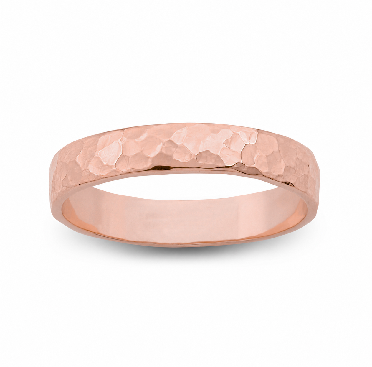 Solid 18K Rose Gold Hammered Ring 4mm Size 3 - 15 Faceted Stack Band