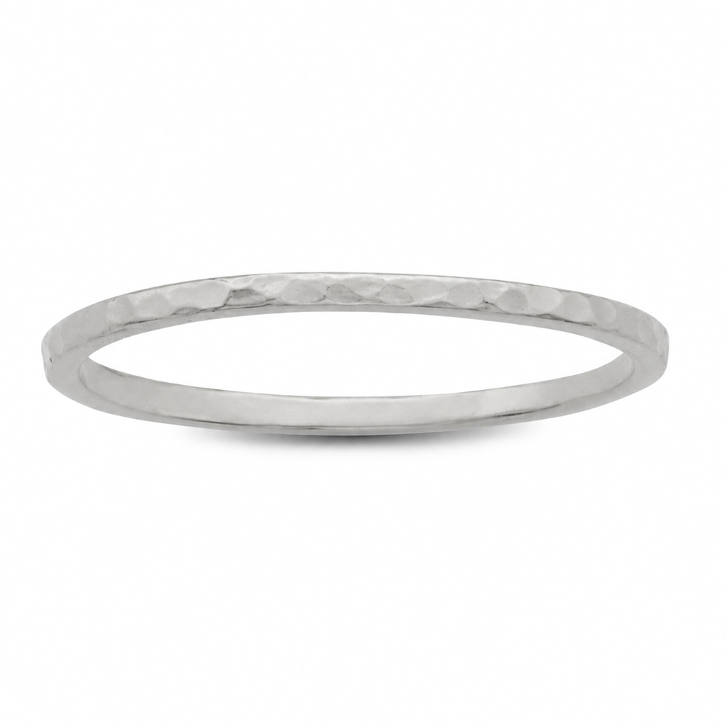 Solid 18K White Gold Hammered Ring 1mm Size 1 - 15 Thin Gold Ring Midi Stack Band