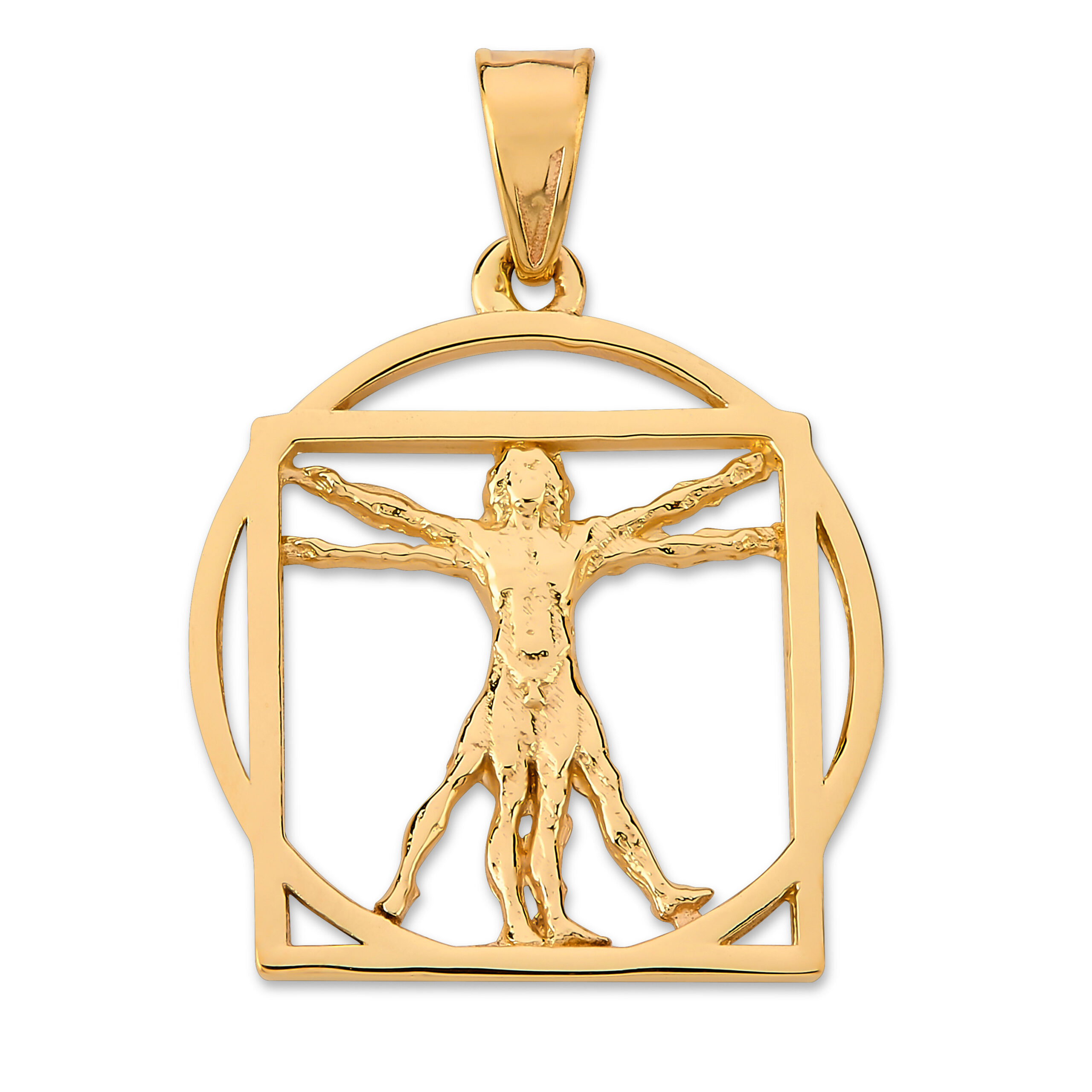 Solid 18K Yellow Gold Da Vinci Vitruvian Man Pendant, 3/4", Renaissance Art