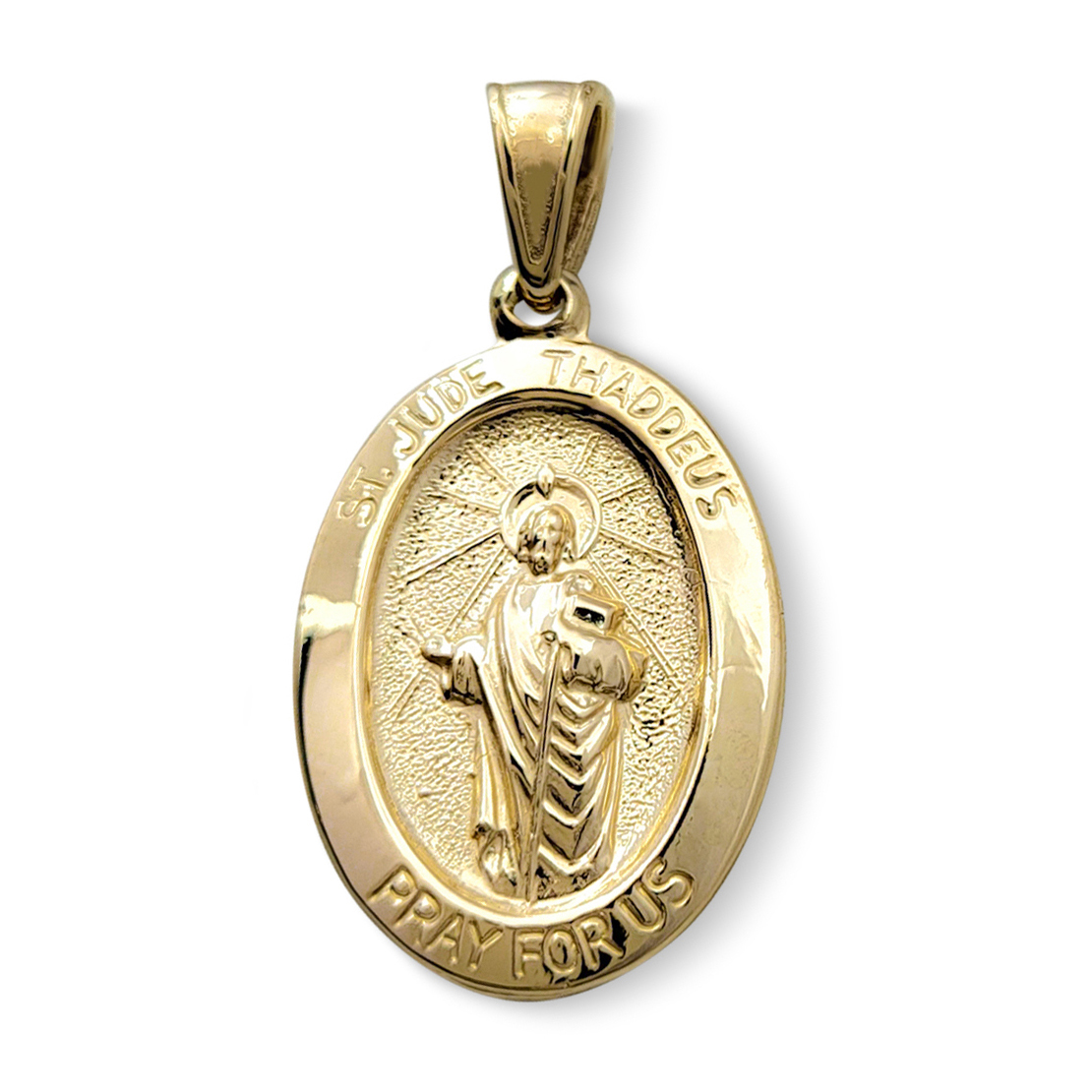 Solid 18K Yellow Gold St. Jude Thaddeus Pendant, 3/4" or 7/8", Oval Patron Saint Medal