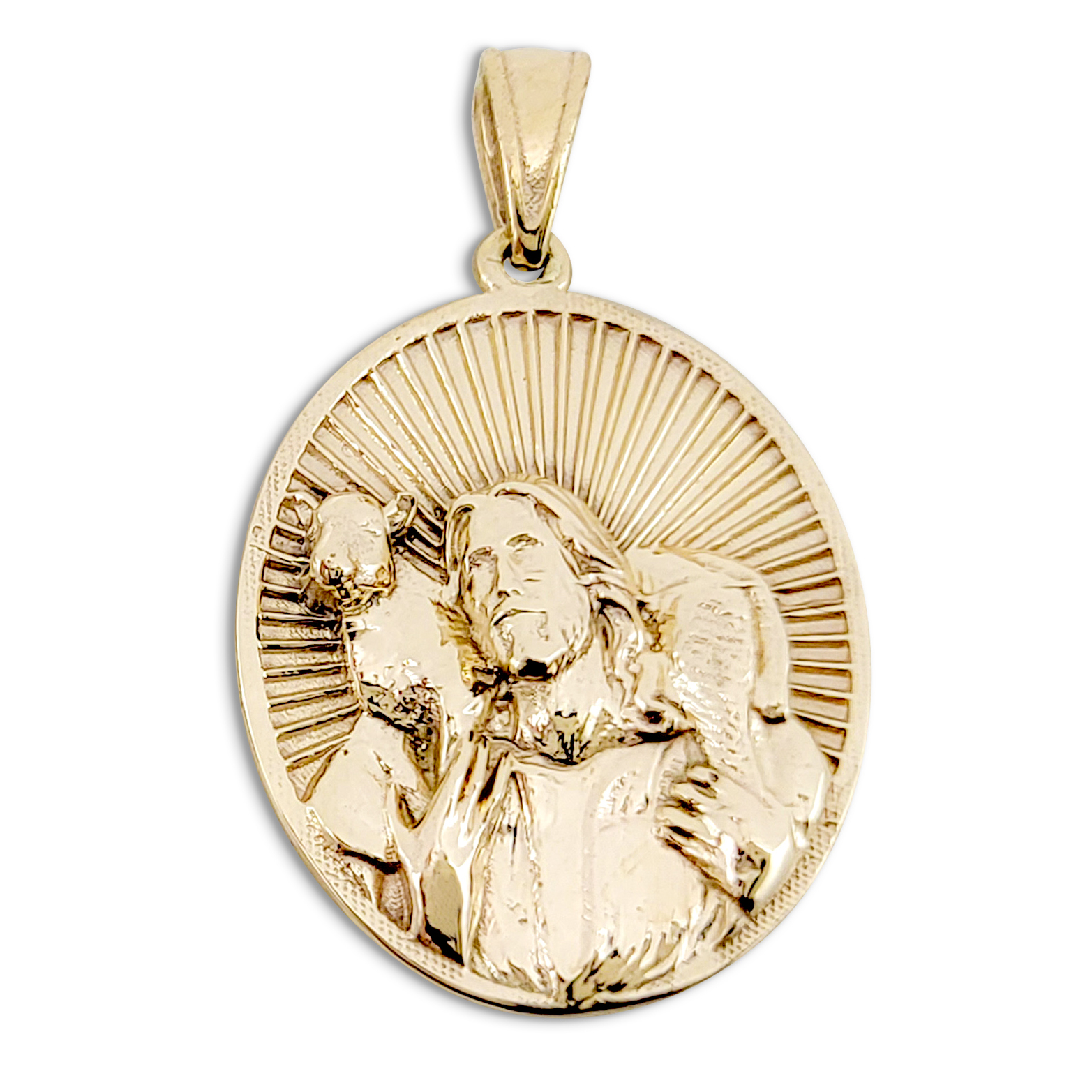 Solid 14K Yellow Gold Jesus Shepherd Pendant, Gold Lamb Of God Pendant, Gold Jesus Pendant, The Good Shepherd