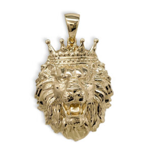 Real 18K Yellow Gold XXL Lion Pendant with Crown Charm, 22.0 grams, 2.1 inch