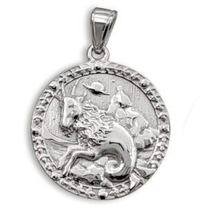Real 10K White Gold Capricorn Pendant, Zodiac Sign Coin Pendant Astrology Jewelry