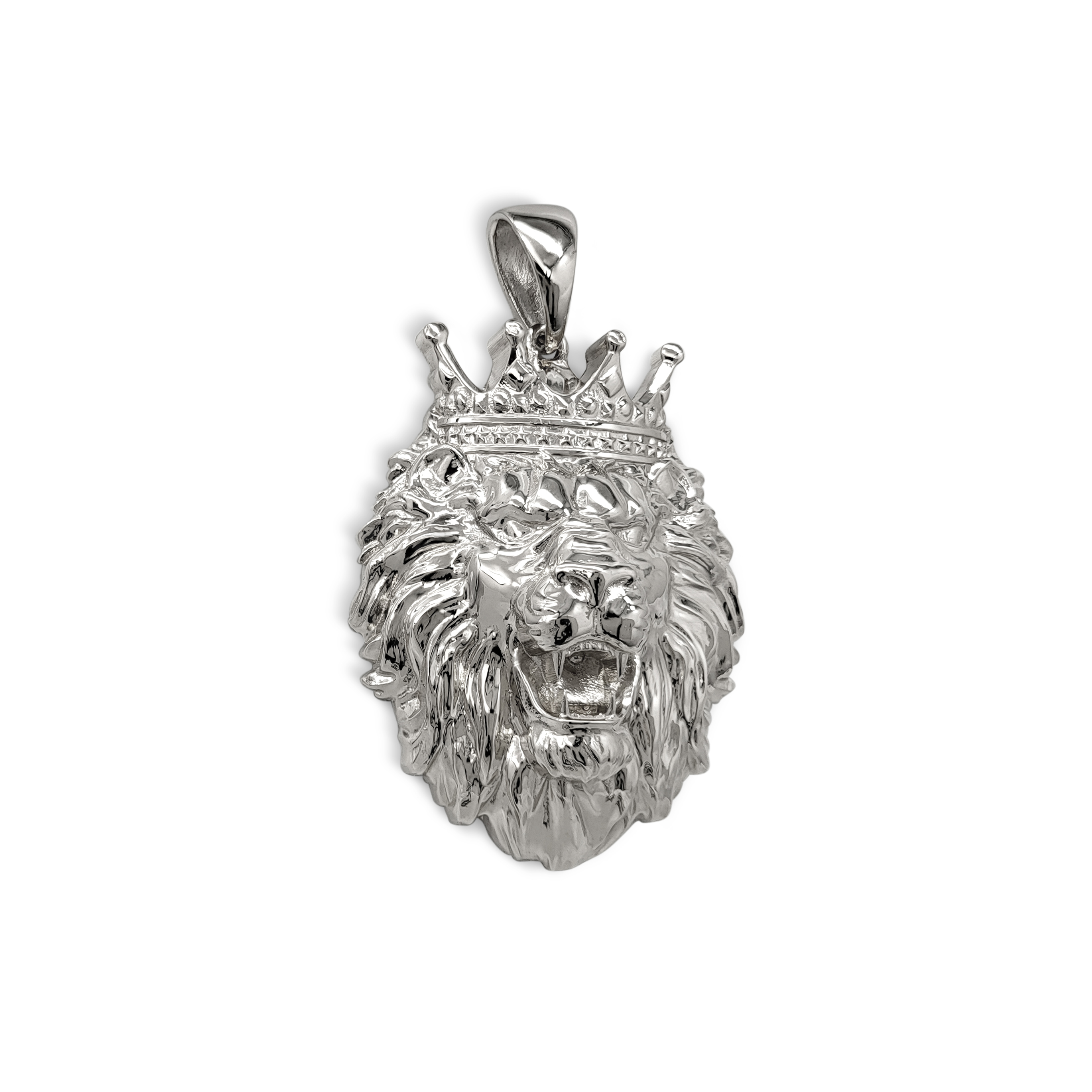 Men's Real orders Sterling Silver 24+ Grams Flying Lion Crown Face Charm Pendant +Chain