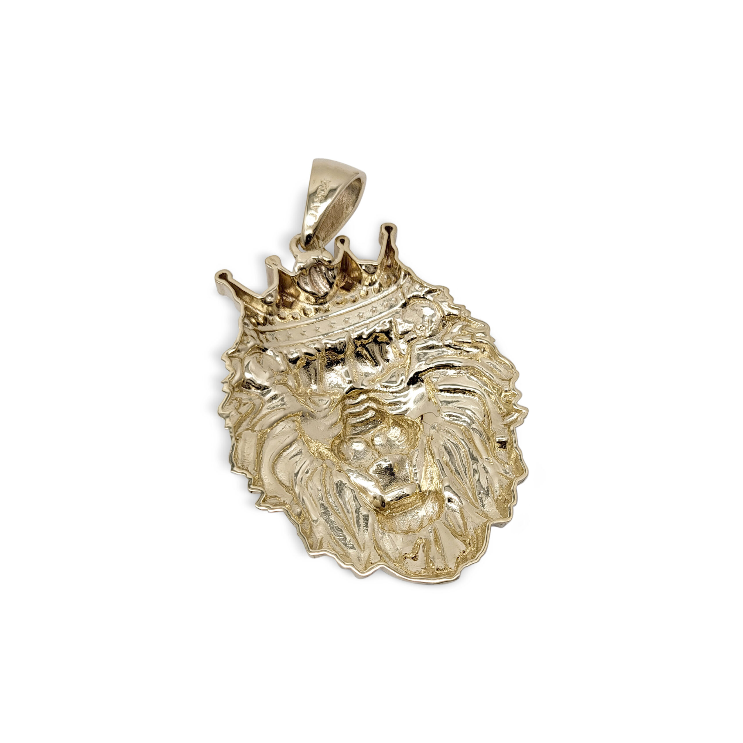 Real 14K Yellow Gold XXL Lion Pendant with Crown Charm, 20.7 grams