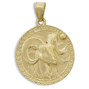 Real 10K Yellow Gold Aries Pendant, Zodiac Sign Coin Pendant Astrology Jewelry