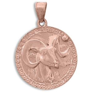 Real 18K Rose Gold Aries Pendant, Zodiac Sign Coin Pendant Astrology Jewelry