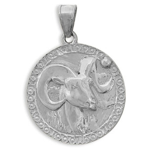 Real 18K White Gold Aries Pendant, Zodiac Sign Coin Pendant Astrology Jewelry