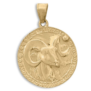 Real 18K Yellow Gold Aries Pendant, Zodiac Sign Coin Pendant Astrology Jewelry