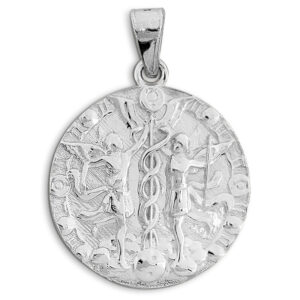Real 14K White Gold Gemini Pendant, Zodiac Sign Coin Pendant Astrology Jewelry
