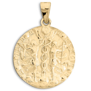 Real 18K Yellow Gold Gemini Pendant, Zodiac Sign Coin Pendant Astrology Jewelry