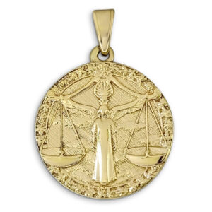 Real 10K Yellow Gold Libra Pendant, Zodiac Sign Coin Pendant Astrology Jewelry