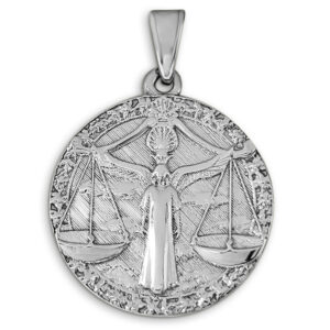 Real 10K White Gold Libra Pendant, Zodiac Sign Coin Pendant Astrology Jewelry