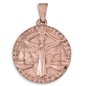 Real 10K Rose Gold Libra Pendant, Zodiac Sign Coin Pendant Astrology Jewelry