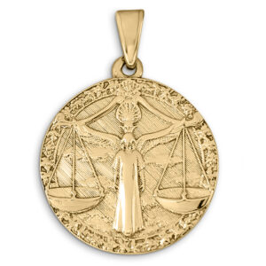 Real 18K Yellow Gold Libra Pendant, Zodiac Sign Coin Pendant Astrology Jewelry