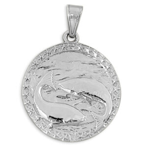 Real 14K White Gold Pisces Pendant, Zodiac Sign Coin Pendant Astrology Jewelry