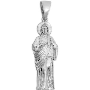 Real 14K White Gold Saint Jude Thaddeus Pendant Patron Saint of Hope Religious Medallion
