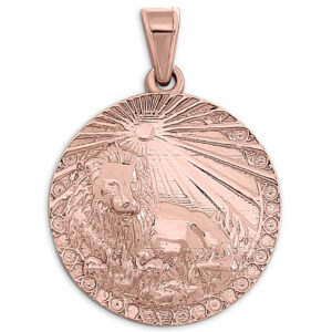 Real 10K Rose Gold Leo Pendant, Zodiac Sign Coin Pendant Astrology Jewelry