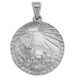 Real 18K White Gold Leo Pendant, Zodiac Sign Coin Pendant Astrology Jewelry