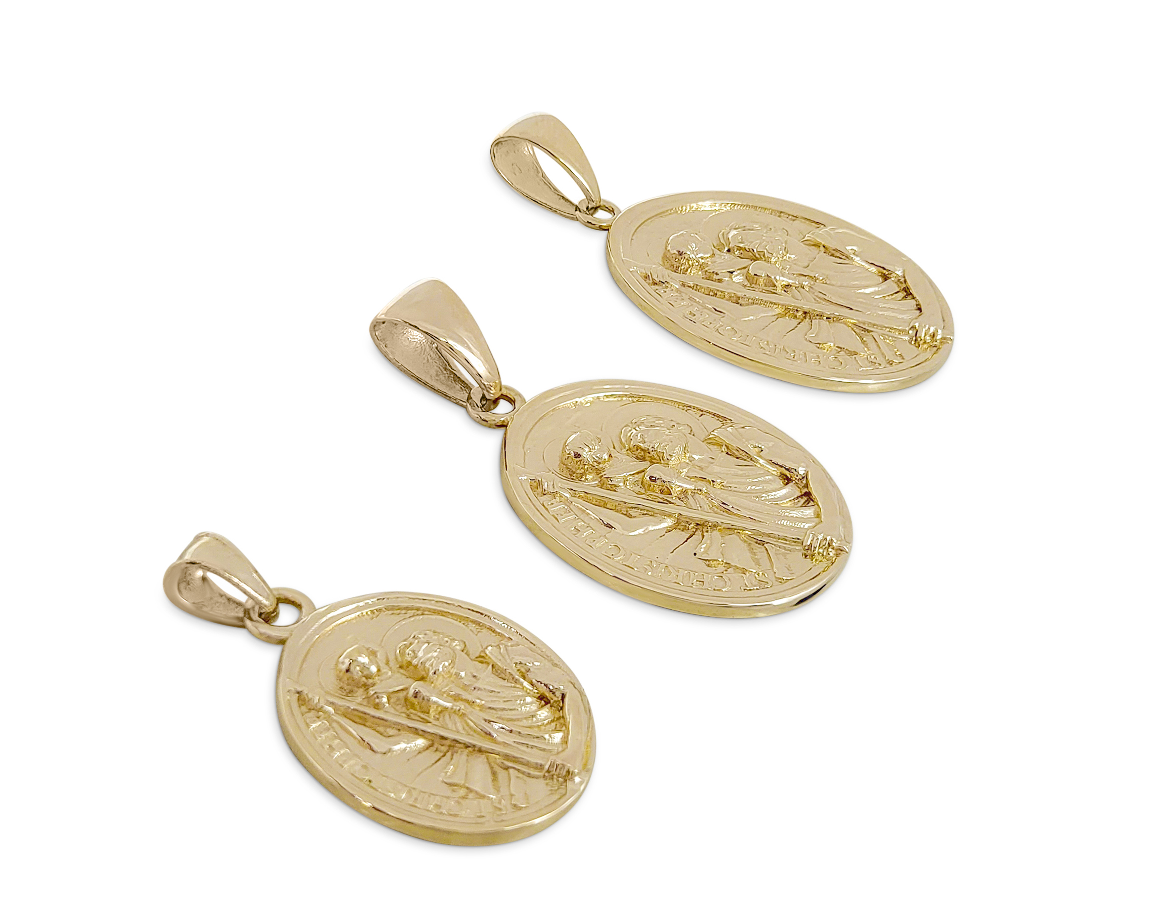 Real 10K Yellow Gold Saint Christopher Pendant, Patron Saint