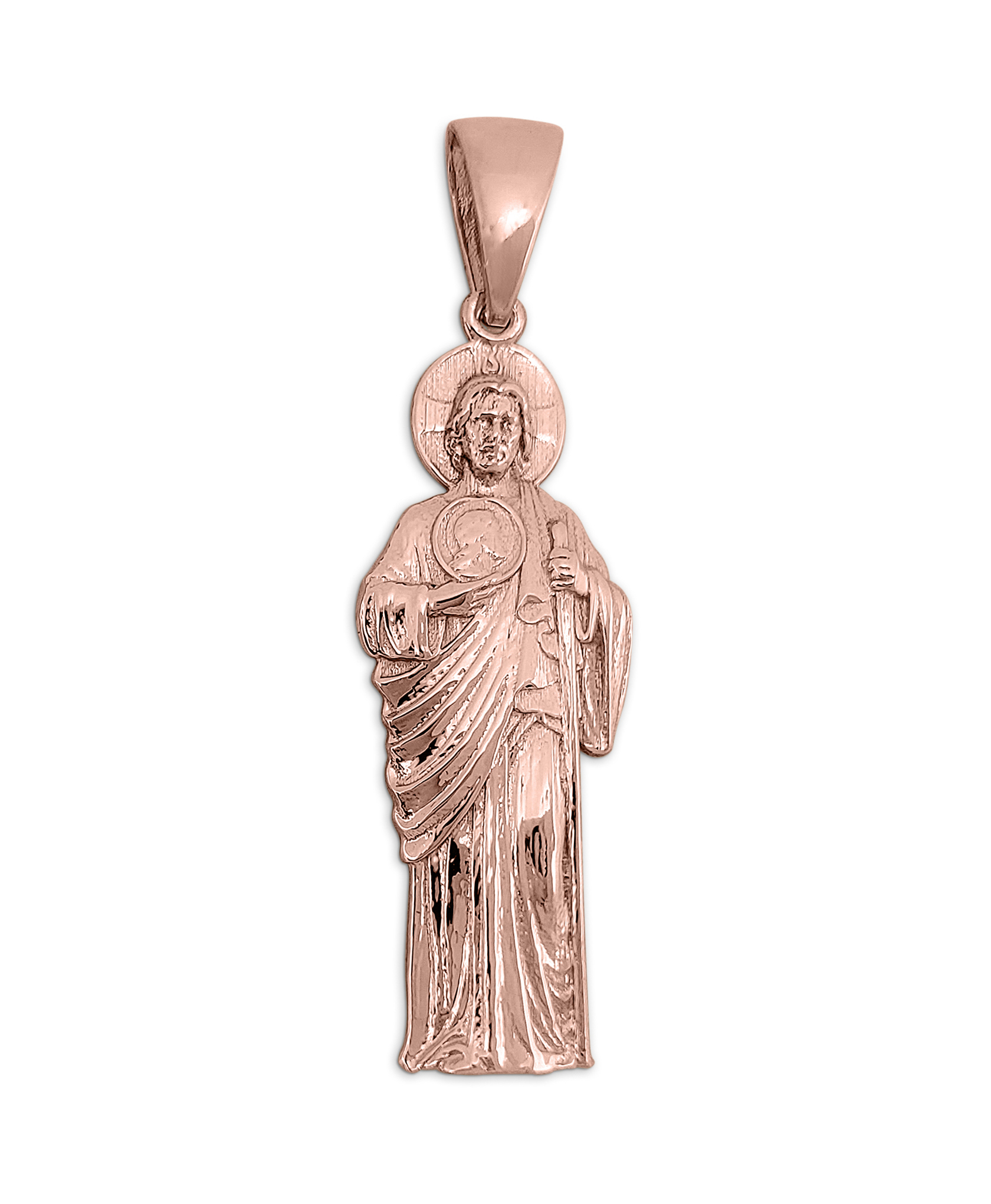 Real 10K Rose Gold Saint Jude Thaddeus Pendant Patron Saint of Hope Religious Medallion