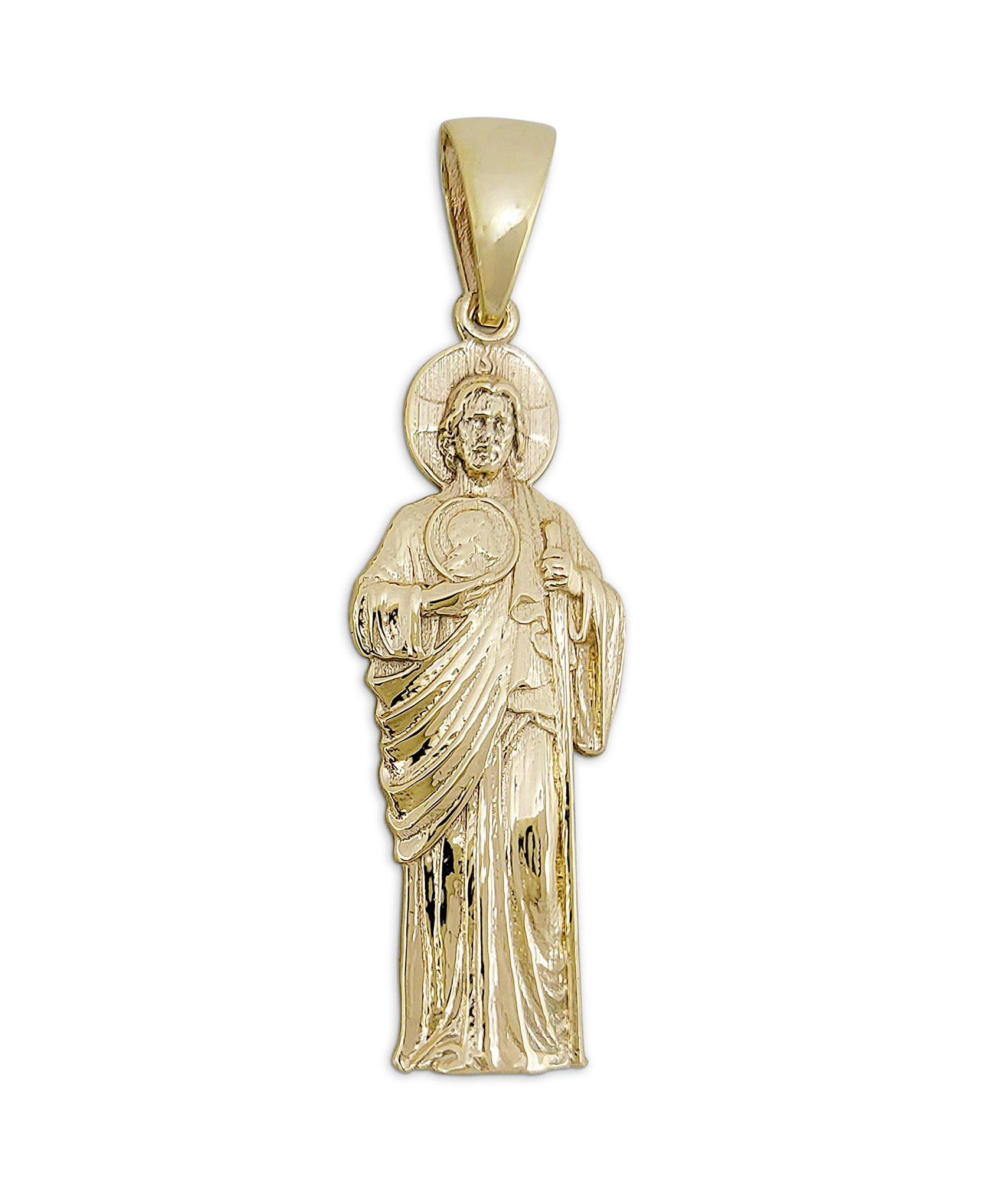 Real 10K Yellow Gold Saint Jude Thaddeus Pendant Patron Saint of Hope Religious Medallion