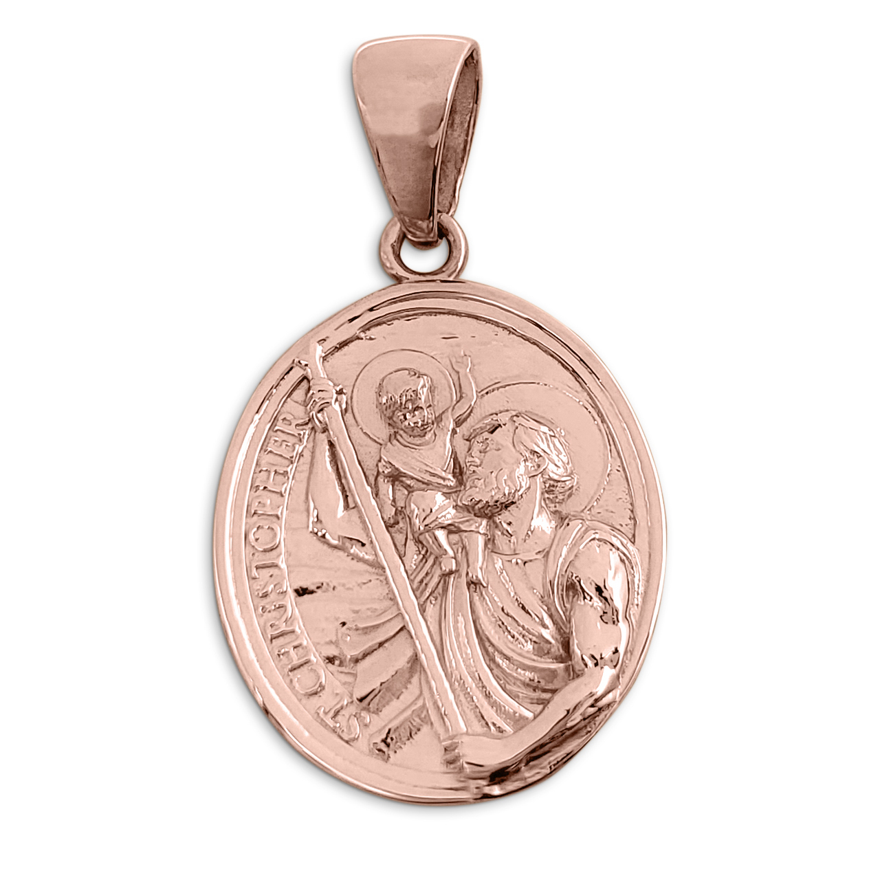 Real 14K Rose Gold Saint Christopher Pendant, Patron Saint Protective Medallion
